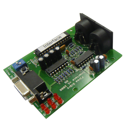 The Interface is a module to interconnect a Selectrix-controlled model railway layout and a computer using the RS-232 interface. Four different interface transferrates (up to 57600 Baud) are available.