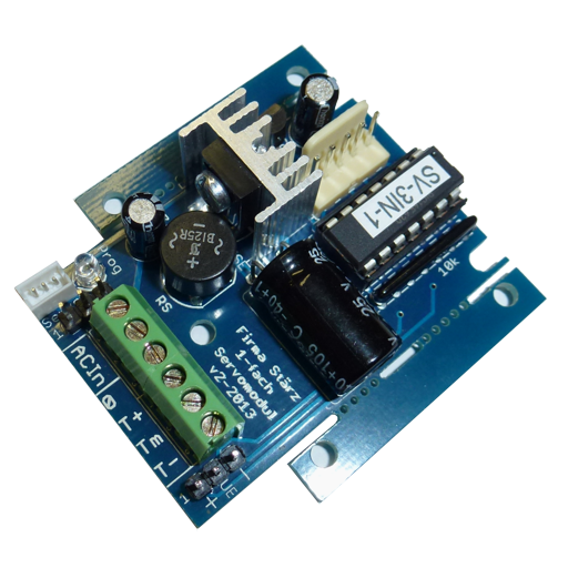The Single Servo Module is a very small switching module to control a servo motor with JST or JR connection. Steering of the Single Servo Module is done by external buttons or alternatively directly in combination with a switching decoder.